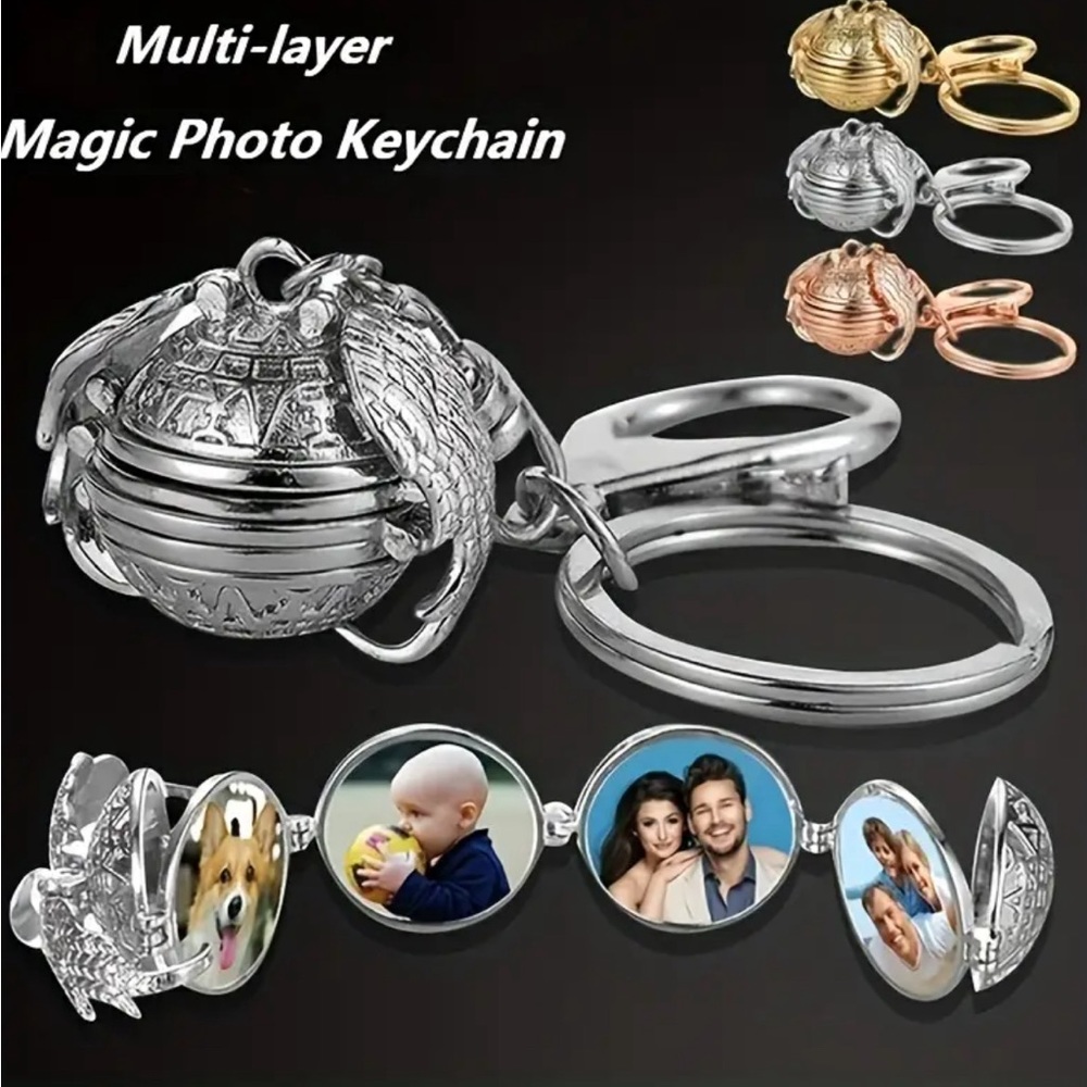 Silver Picture Key Chain Holder Foldable Photo Frame Keychain